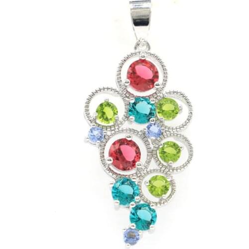 47x20mm Multi Color Peacock 4.3g Created Pink Tourmaline Violet Tanzanite Golden Citrine CZ Women 925 Sterling Silver Pendant