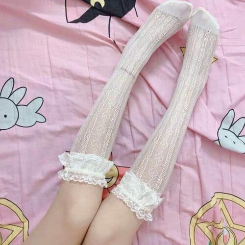 Japanese Lolita Leggings Socks Hollow Out Lace Female Soft Sister Love heart Mid Tube Socks Heap heap socks Lace Socks Cosplay