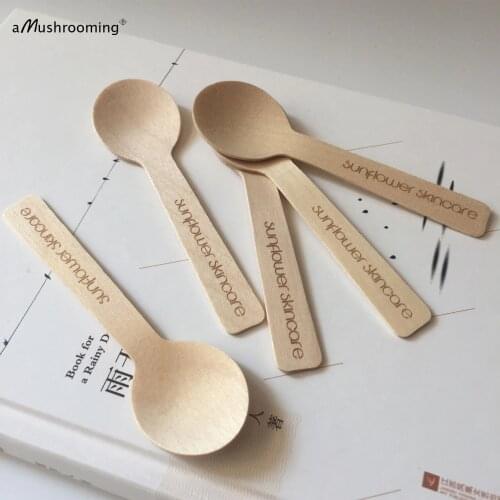100pcs Personalized Mini Wood Spoons Custom Engraved Biodegradable Skincare Small Spoons Bulk Cosmetics Beauty Makeup Scoop