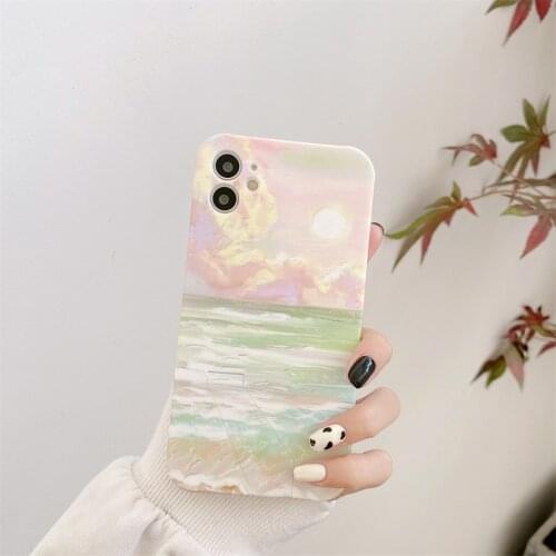 Fashion Retro Art Landscape with Hidden Bracket Phone Case For iPhone 11 Pro Max Xr Xs Max 7 8 Puls SE Cases Soft Silicone Cover