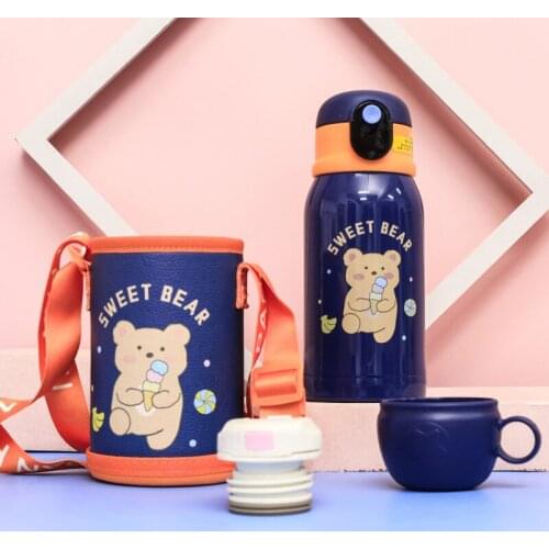 Cartoon Childrens Temperature Measurement Smart Thickened 316 Stainless Steel Vacuum Flask Portable Strap Cup Holder Water Cup