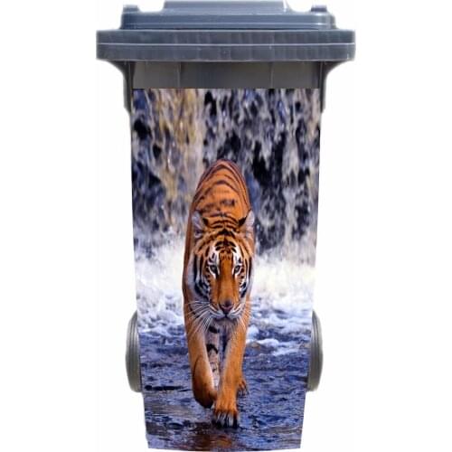 DIY tiger come from waterfall Adhesive Removable Waterproof Sticker Decals Rubbish bin trash can Cover sticker 120liter 240liter