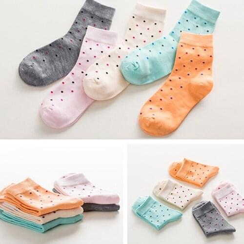 5Pair Women Sock New Kawaii Retro Women Loose Autumn Winter socks Tube Korean Pure Color Pattern Cute Spots Socks stripes Sock
