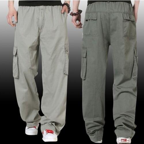New Arrival Fashion Casual Pants Men Spring Pocket Straight Cylinder Loose Full Length Elastic Waist Plus Size L-3XL 4XL 5XL 6XL
