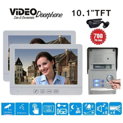 ZHUDELE New 10.1 inch Color Video Door Phone Intercom Doorbell System for 2-apartments ID CARD unlock Waterproof IR HD Camera