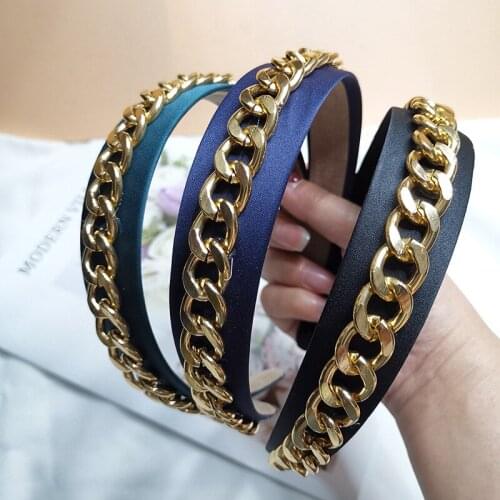 MISANANRYNE Fashion Gold Chains Hair Bands Women Casual Hair Hoop Solid Bezel Hairbands Girls Elastic Headband Hair Accessories