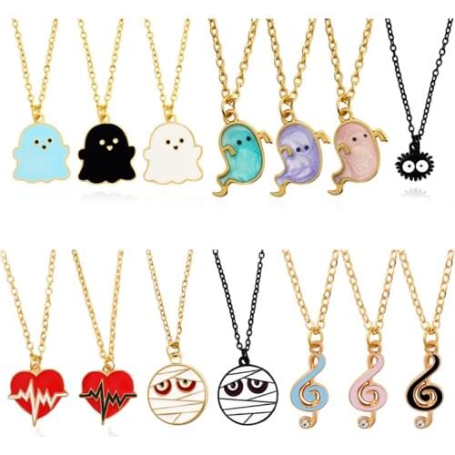 Lovely ghost alloy Pendant Necklace Round bandage Mummy Heart lightning music notation Fashion Necklace