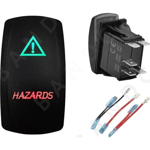 HAZARDS Rocker Switch Green&Red Led Lamp Laser Etched 5P ON-OFF SPST Button Switch for the ARB/Carling/NARVA ,Camping Car，Wires