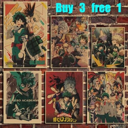 My Hero Academy Janpnese Anime Retro Kraft Paper Poster Bar Cafe Home Art Wall Sticker Decoration