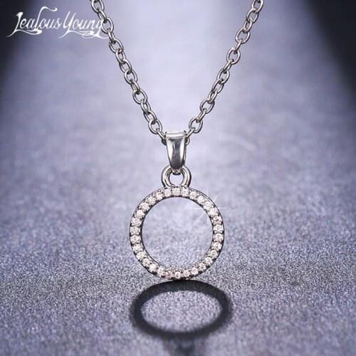 Simplicity Circle Round Silver Color Pendant Necklace for Women and Men Cubic Zircon Trendy Chains Jewelry Gift