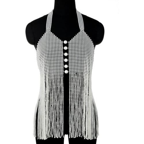 Adjustable Halter Pearl Bralette Chain 2021 Womens Sexy Backless Tassel Sling Bra Chain Fashion Nightclub Body Chain Jewelry