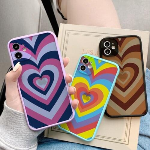 Luxury Rainbow Love Heart Phone Case for iPhone 12 Mini 11 Pro X XS Max XR 8 7 6 6s Plus Hard Matte Back Cover Fundas