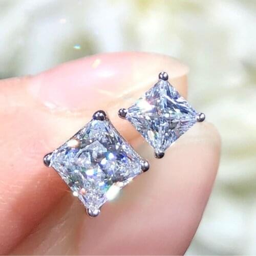 Luxury Female White Crystal Stone Earrings 925 Sterling Silver Stud Earrings For Women Charm Small 4/5/6/7mm Wedding Earrings