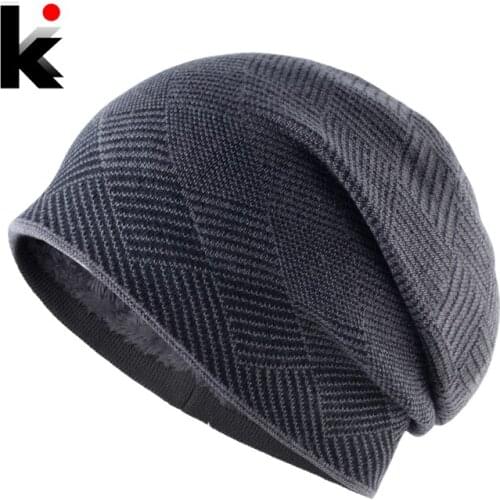 Winter Hats For Men Beanies Bonnet Knitted Mens Casual Bonnets Plaid Gorras Warm Thicker Double Layer Skullies Caps Gorro