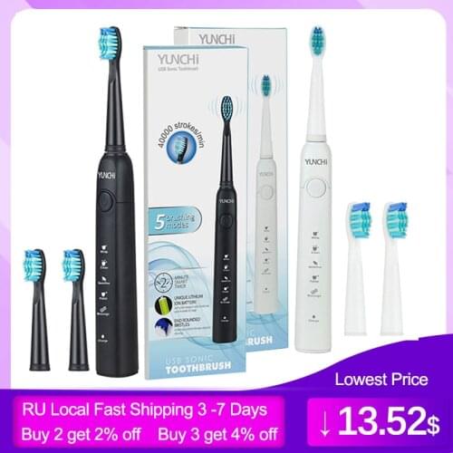 Yunchi Electric Toothbrush Ultrasonic Brush Replaceable Brush Heads USB Rechargeable Whitening Teeth Brush Heads Toothbrush Box