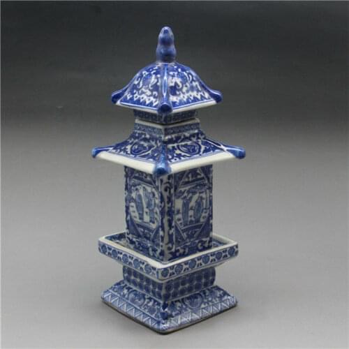 Old Collecting Antique Chinese Blue and White Porcelain Layered Tower Vases