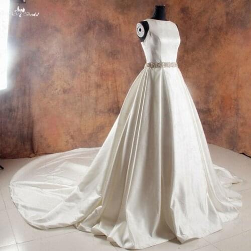 RSW1014 Beaded Illusion Backless Long Tail Wedding Dresses Satin