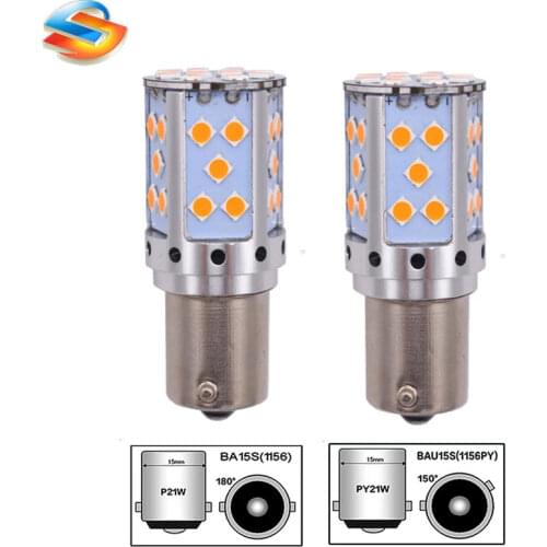 YSY 2pcs 1156 P21W LED PY21W LED Canbus Error Free BAU15S LED No Hyper Flash Amber Yellow 3030 LED Bulbs For Turn Signal Lights
