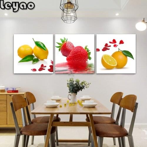 Triptych Diamond Painting Full Square/Round Kitchen Fruit Home Wall Decor 3 Pieces Rhinestone Embroidery Mosaic Cross Stitch