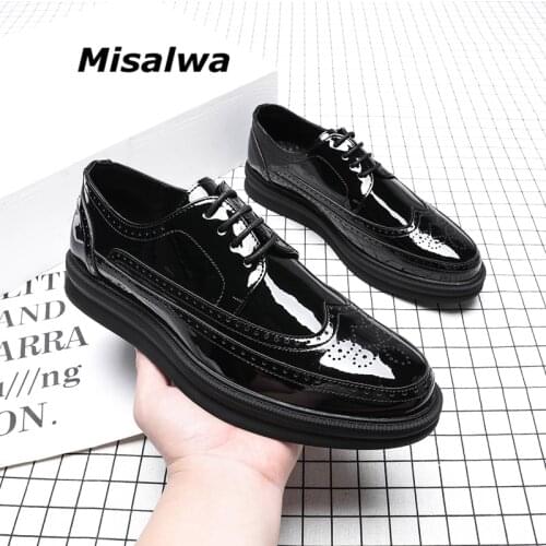 Patent PU Leather Suit Shoes Men Business Dress Casual Oxford Shoes Thick Soled Korean Versatile Classic Brogue Fashion Shoes