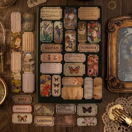 Vintage Map Flower Music Collage Kraft Tag Decorative Stickers Scrapbooking Stick Label Diary Stationery Album Vintage Stickers