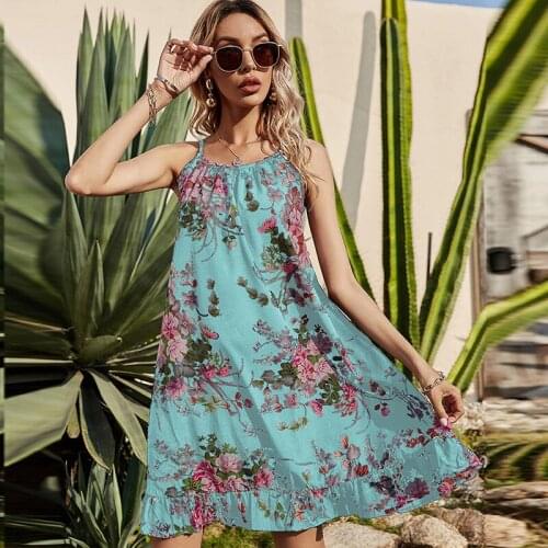 Vintage All-Match Holiday Beach Dress Fashion Sundress Women Sleeveless Leisure Loose Temperament Sling Dress Free Shipping