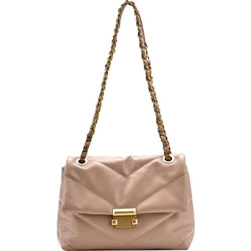 Vintage Chain Designer PU Leather Crossbody Bags For Women Trend Branded Handbags Solid Color Causal Crossbody Bag