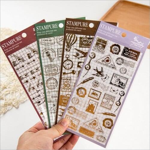 Vintage Postage Stamps Sticker Transparente Notebook Diary Diy Decoration Stickers Stationery For Midori Planner School Supplies