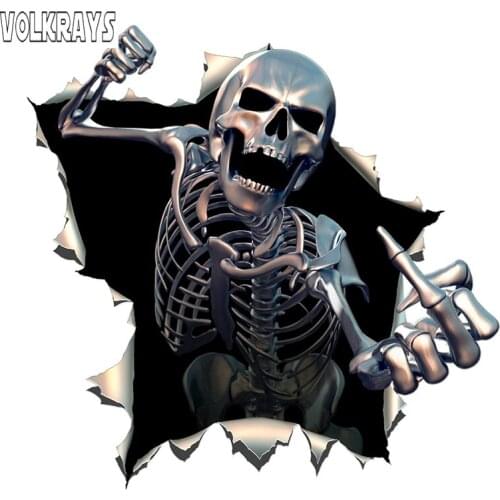 Volkrays Creative Car Sticker Metal Angry Skeleton Skull Skeleton with Beard Premium Funny Auto Decals Vinyl,15cm*15cm