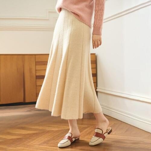 High-end 2021 Autumn and Winter 100% Cashmere New Womens High Waist Pleated Skirt Fashion A Word Knit Bottomed 5Colors