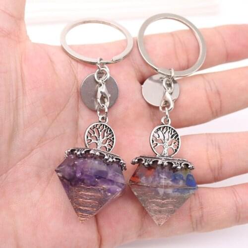 XSM 7 Chakra Crystal Pendulum Dowsing Pyramid Pendulum Pendants Keyring
