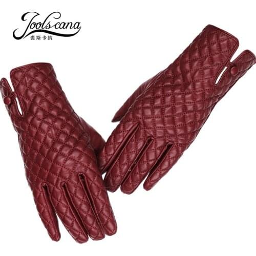 JOOLSCANA women gloves genuine leather fashion winter touch screen glove made of Italian imported sheepskin mitten tartan design