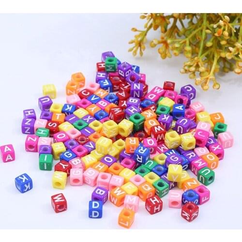 100pcs/lot Cube 7*7mm Random Letter Beads Acrylic Alphabet Loose Spacer Beads For Jewelry Making Handmade Diy Bracelet Necklace
