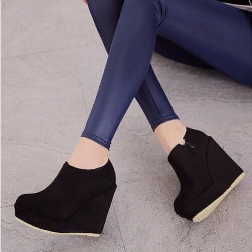 2020 Autumn Winter New Stylish Women Ankle Boots Sexy Platform Round Toe Wedges Boots Woman Ankle Boots Plus size 32-43