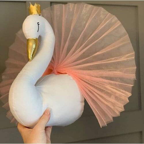 3D Animal Heads Swan Wall Hanging Decor Baby Stuffed Toys Girls Bedroom Accessories Kids Room Birthday Wedding Gift