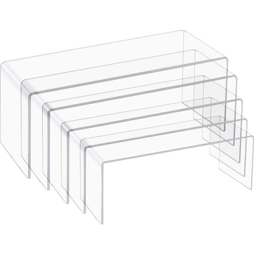 5 Pack Clear Acrylic Display Risers, 5 Sizes Acrylic Jewelry Display Riser Shelf Showcase Fixtures for Cake, Display