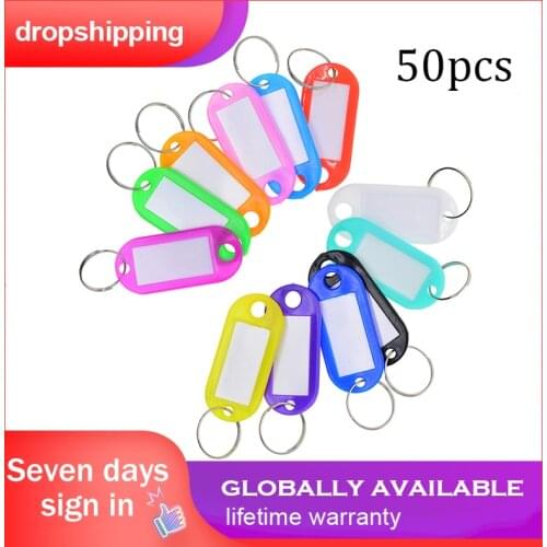 50/100 Pieces Mix Color Plastic Keychain Key Ring Holder ID Tags Label Name Crad Language Fob Split Ring Baggage Luggage Labels