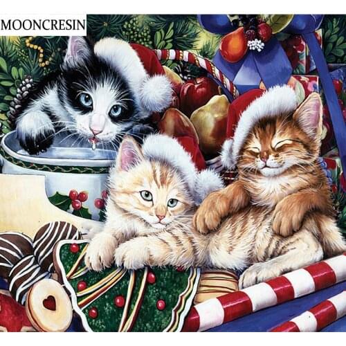 5D Diamond Painting Crystal Animal Cat Mosaic Pictures Needlework Diy Diamond Embroidery Cross Stitch Christmas Hat Home Decor