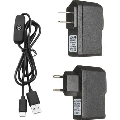 5V 3A 3000mA Power Supply Adapter USB Type-C Charger Cable for Raspberry Pi 4 4B US / EU Plug with Switch