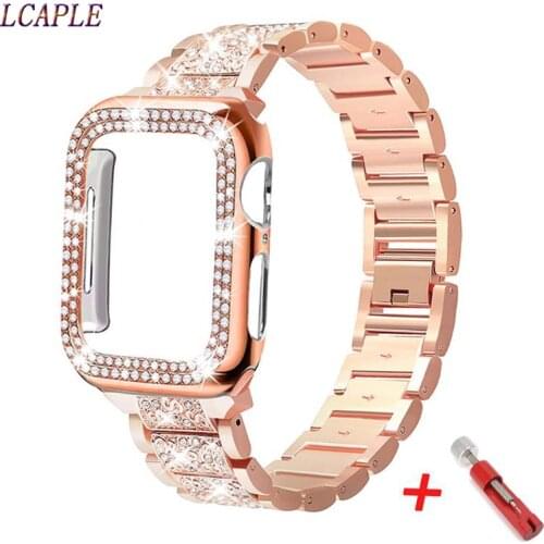 Diamond Case+strap for iwatch band 42mm 38mm Stainless Steel bracelet correa case+for apple watch band series 5 4 3 44mm 40mm