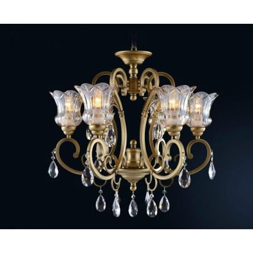 Free Shipping Crystal Chandelier Bronze Hanging Lamp Luxurious European E14 AC LED Brass Crystal Lamp Lustre Suspension Lighting