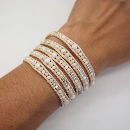 Drop Ship White Howlite Beaded Mix Wrap Bracelet, Boho Bracelet, Bohemian Bracelet, Beadwork Bracelet