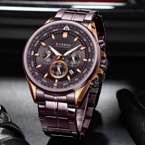 CURREN Men Quartz Wristwatches Luxury Brand Sporty Chronograph Blue Watches with Stainless Steel Luminous Hands Male Clock Black