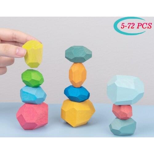 Children Wood Colored Stone Jenga Building Blocks 5-72PCS Creative Nordic Style Stacking Game Rainbow Wooden Toys For Boys Gifts