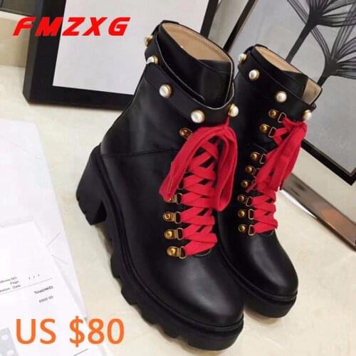 Top Designer Brand Motorcycle Boots Genuine Leather Super Quality Fashion Thick Heel Winter Ankle Boots For Women Platform Boots
