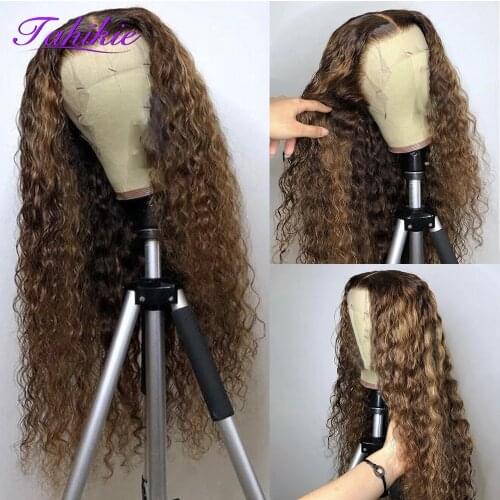 Highlight Wig Human Hair Deep Wave Frontal Wig T Part Ombre Lace Front Wig Brazilian Hair Wigs For Women Human Hair Remy Tahikie