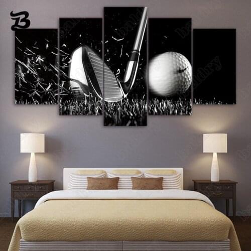 Canvas Painting 5 Pieces Golf Sports Black and White Home Decoration Canvas Poster and Print Wall Pictures for Living Room Decor