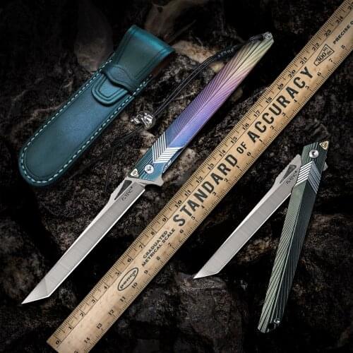 TURENZ Pocket Knife with Sheath M390/14C28N Steel G10 Titanium Alloy Tanto Folding Knives Outdoor EDC Tool Gentlemans knife