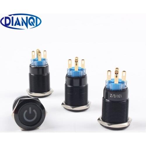 19mm Metal Alumina black press button Led power mark lamp button latching/Momentary control switch PushButton Switch 19DY.BK