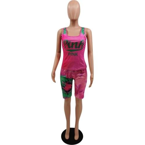 Tie Dye Two Piece Set Women Summer Clothes Letter Cute Tops Biker Shorts Sweatsuit Loungewear Outfits